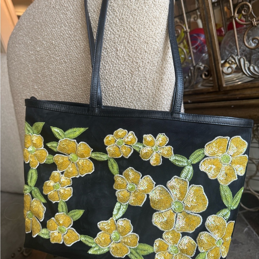 Black perfect condition nylon  appliquéd sequin bag